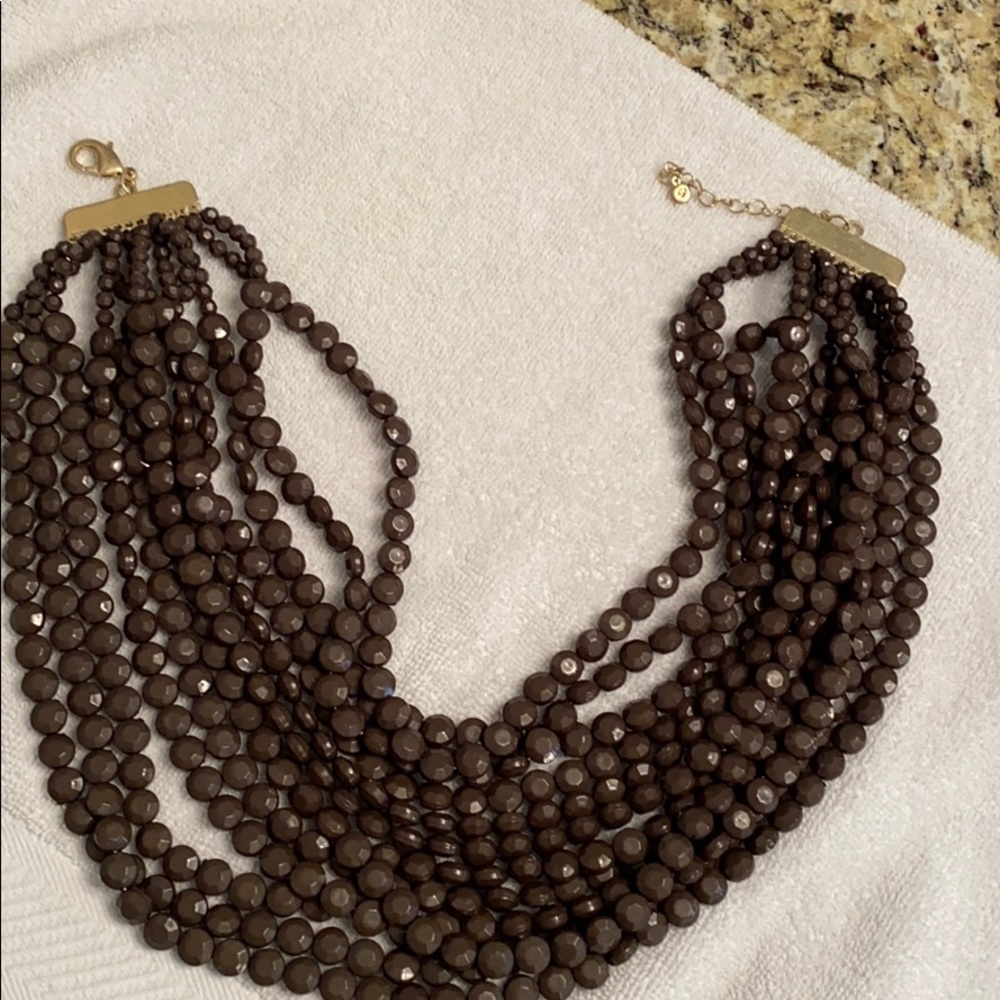 Multi strand olive green bead necklace